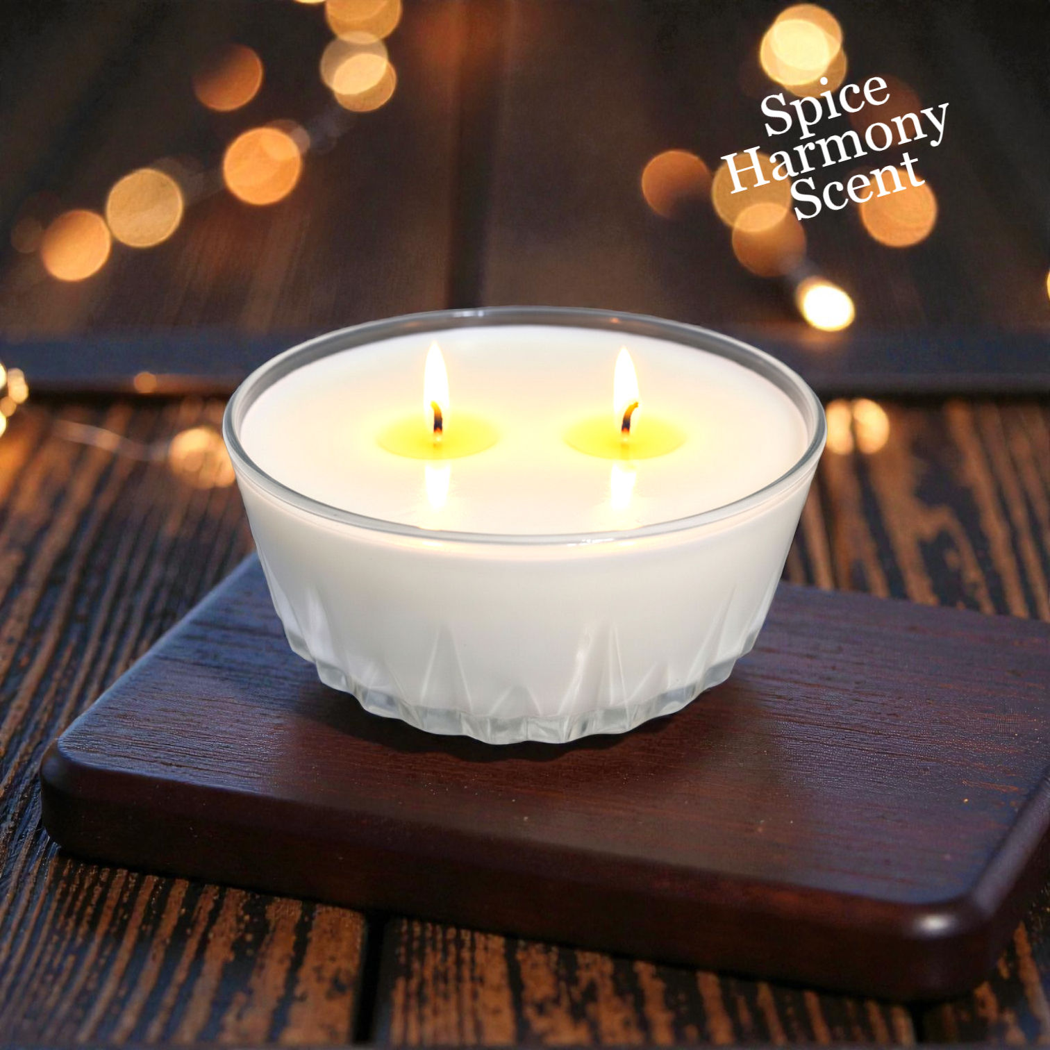 Soy Candle, 12 oz, Two-Wick, Clear Faceted Glass Bowl Vessel