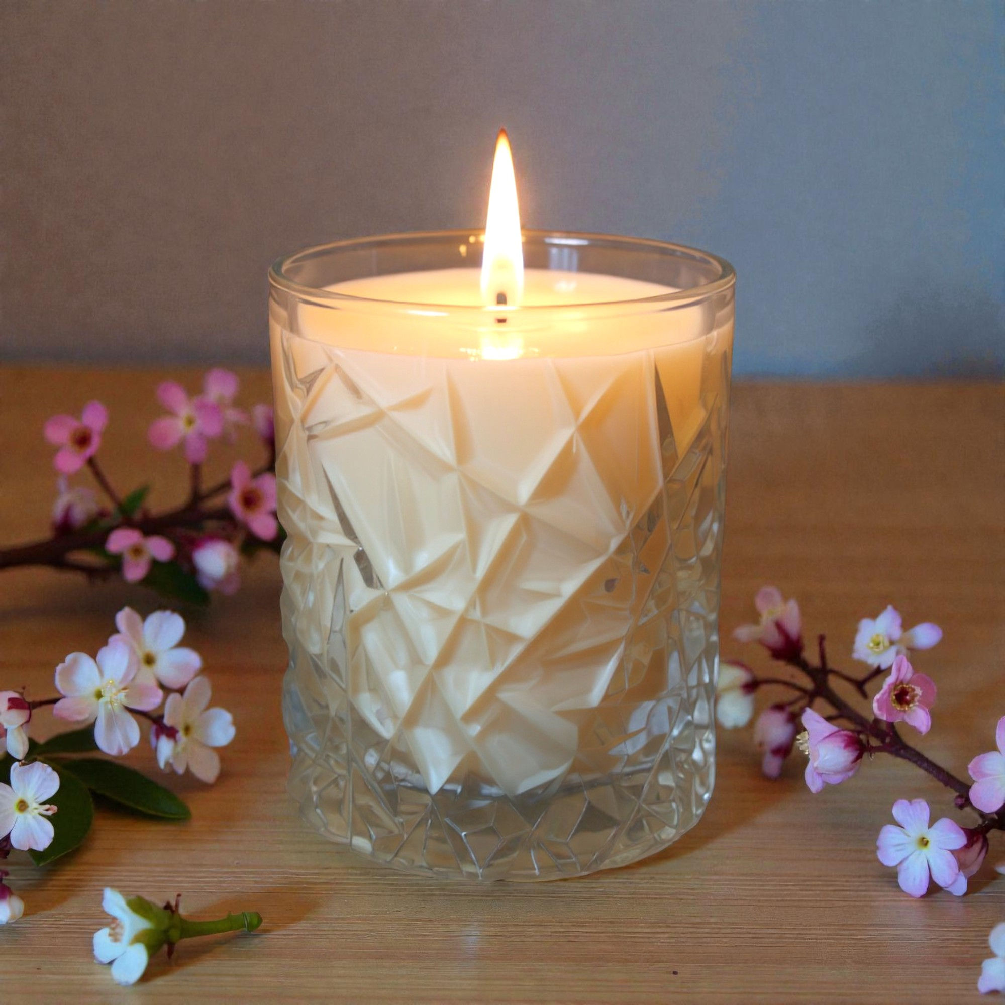 8 oz, Hand-poured Cut Glass Candle, Orange & Cedarwood EO