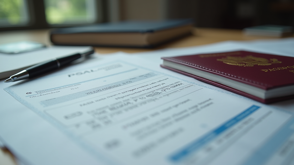 Close-up view of a passport and investment documents on a desk
