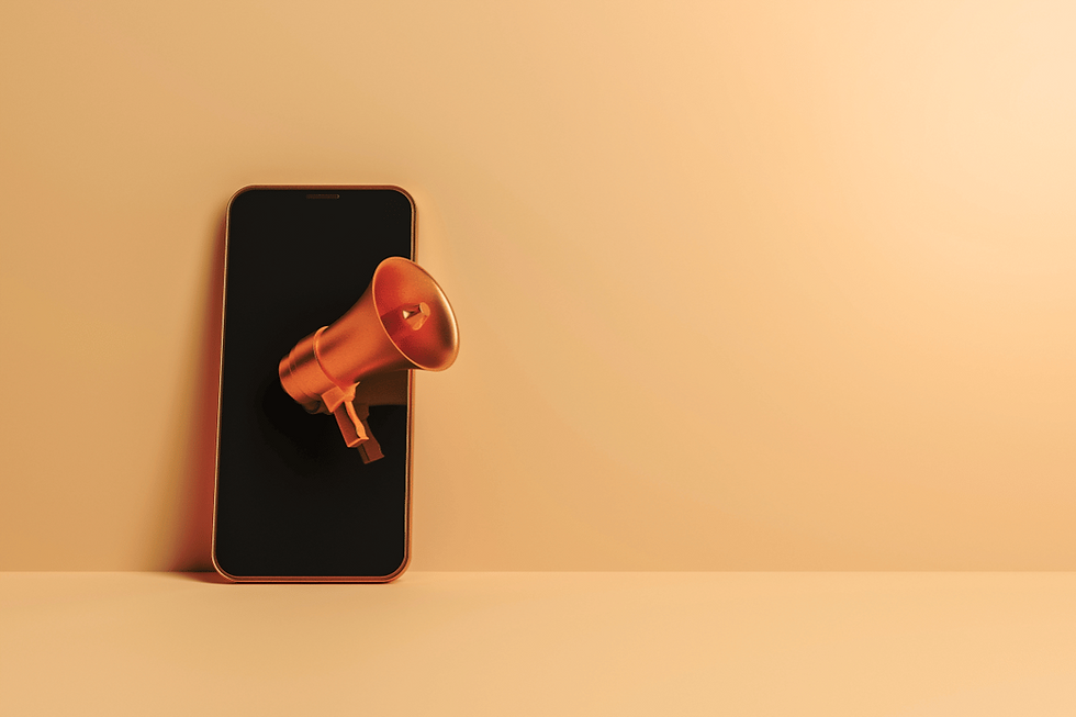 Megaphone coming out of a cell phone representing a push notification