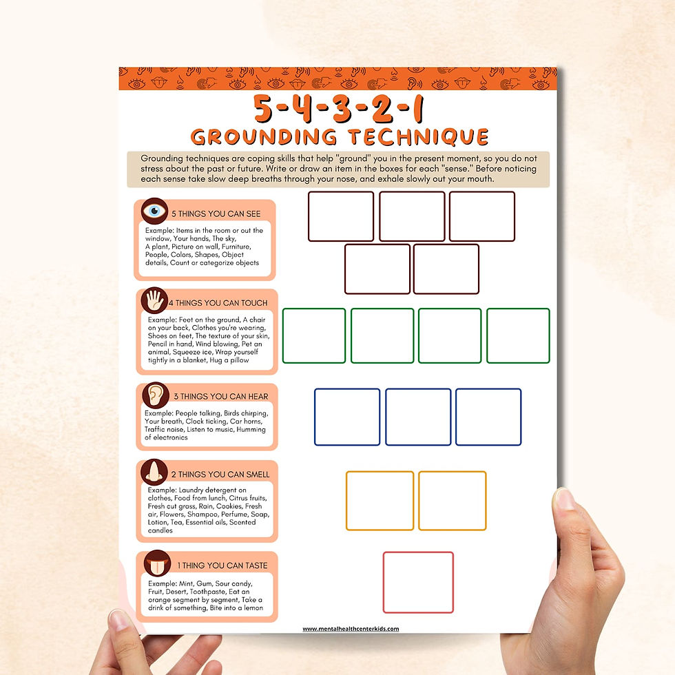 Infographic detailing the 5-4-3-2-1 grounding technique, a practical exercise for managing panic and anxiety by focusing on the five senses