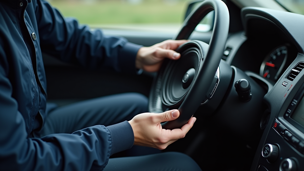 Close-up view of a car speaker being installed by a technician