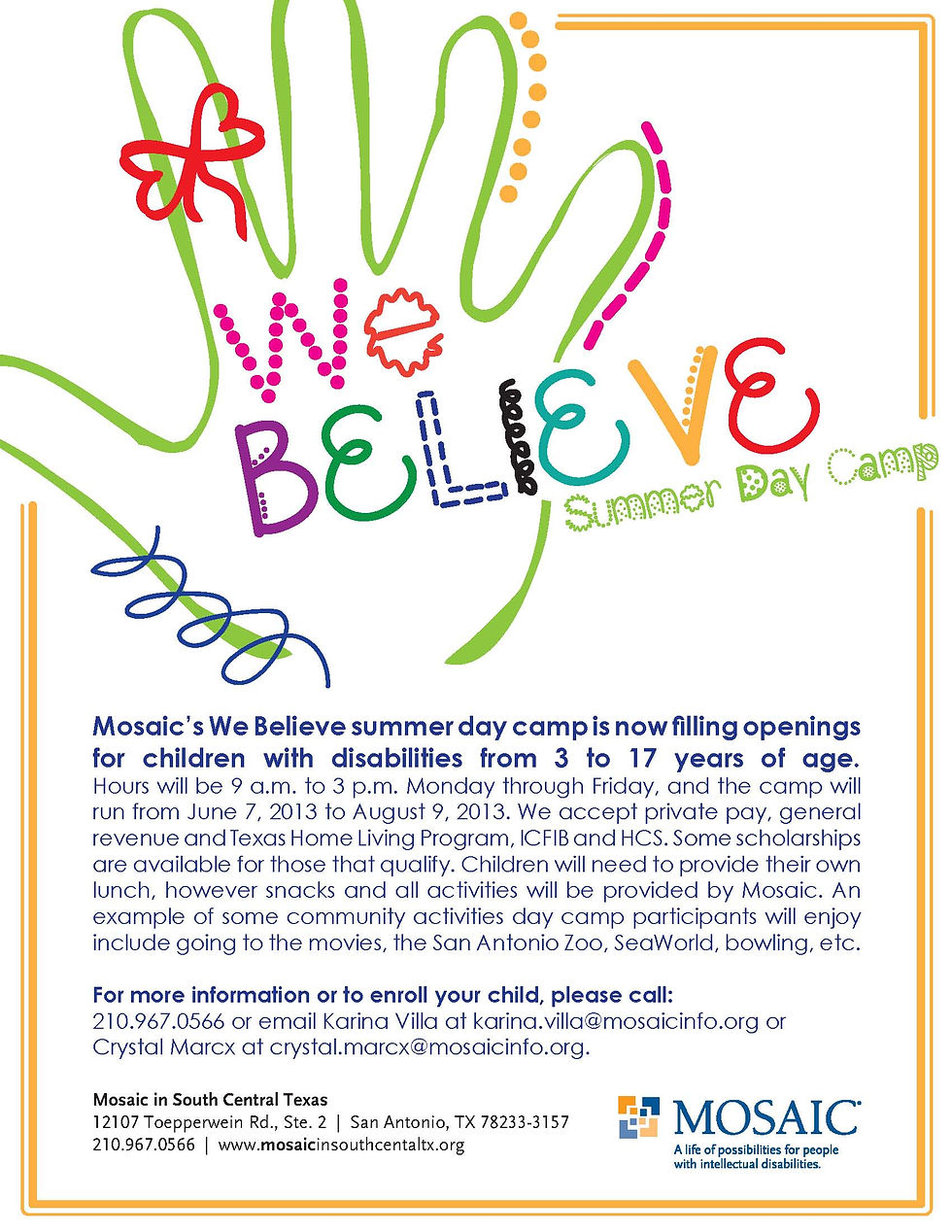 WE BELIEVE SUMMER DAY CAMP - MOSAIC