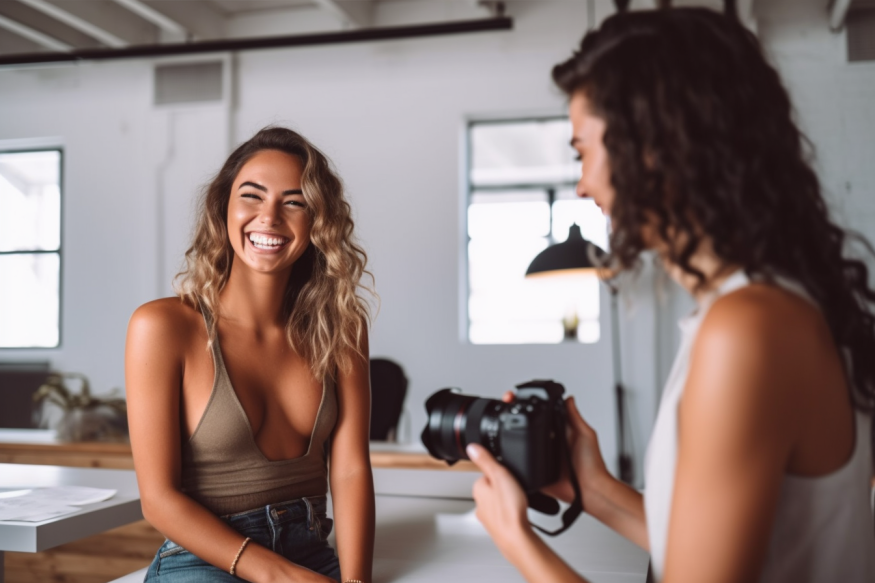 a boudoir photographer with a client