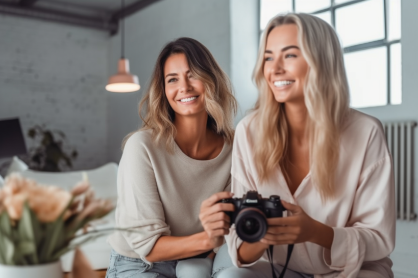 a boudoir photographer consulting with a client
