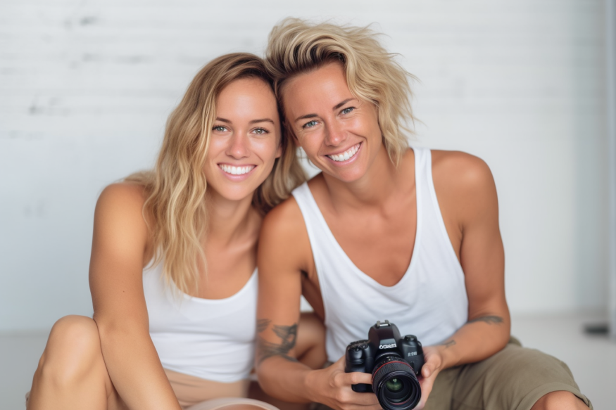 a boudoir photographer posing with a client