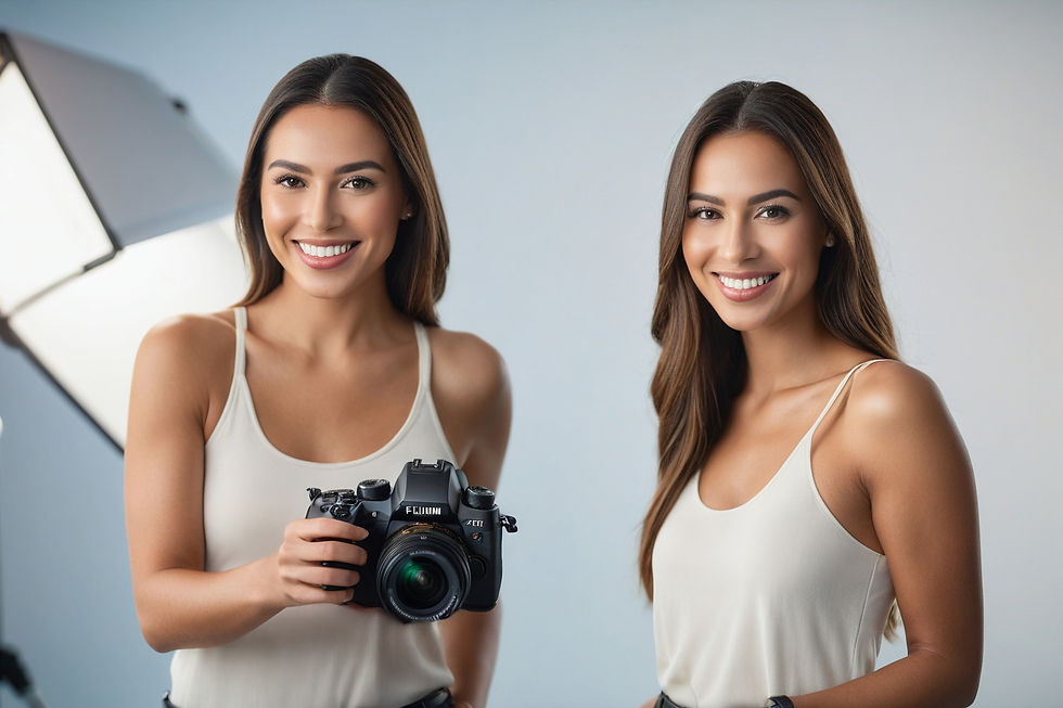 a photographer posing with a client