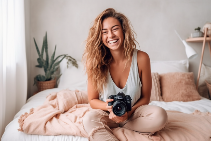 a boudoir photographer laughing
