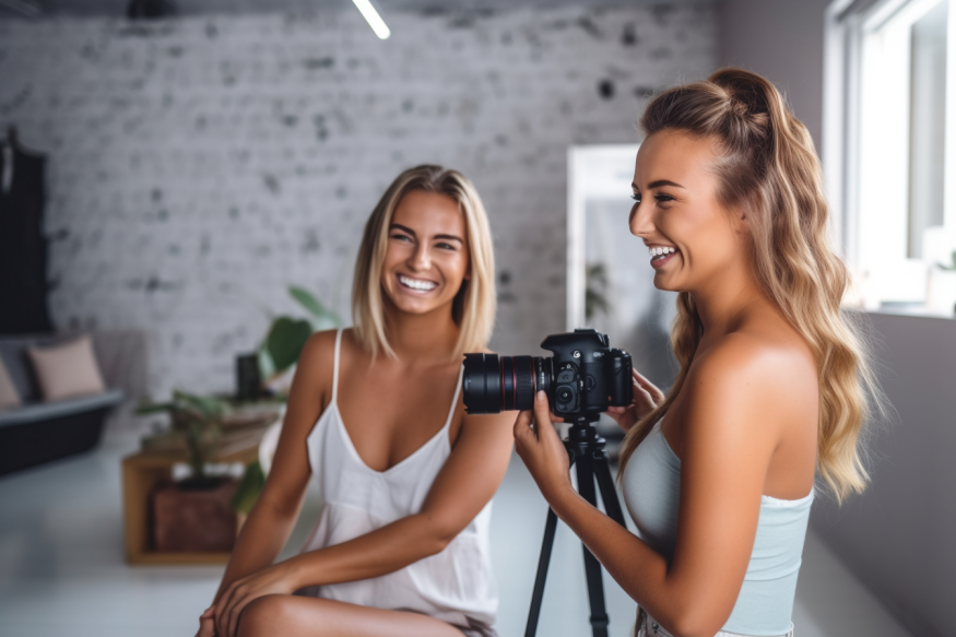 a boudoir photographer with a client