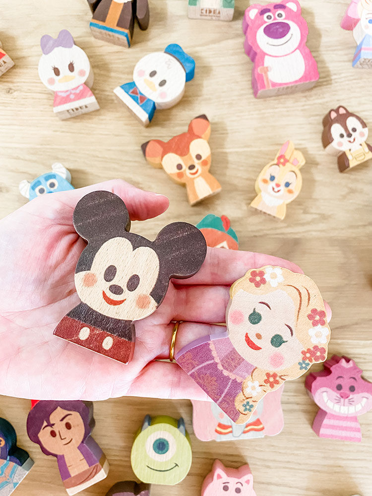 Thumbnail: Mickey Mouse and Rapunzel Disney Wooden Toys in a Hand