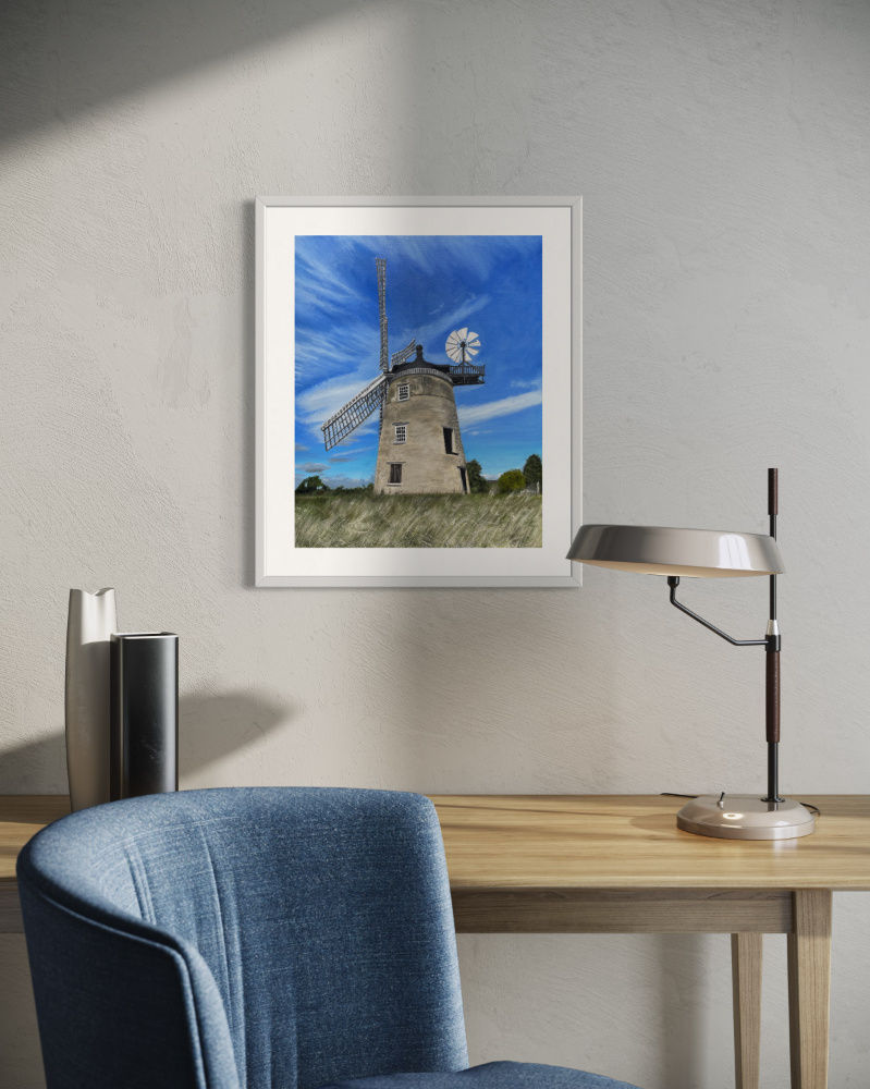 Thumbnail: The Windmill at Great Haseley oil painting Giclee print - large print with white frame