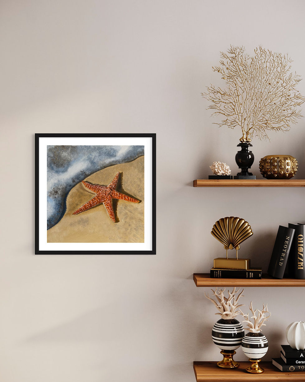 Thumbnail: Starfish oil painting Giclee print - small print with black frame