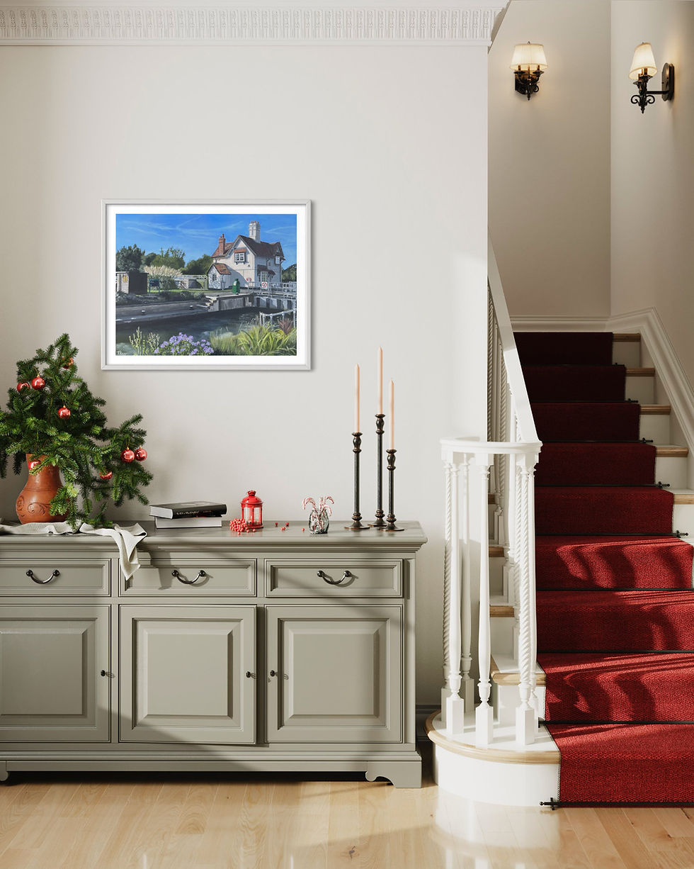 Thumbnail: Goring Lock oil painting Giclee print - large print with white frame