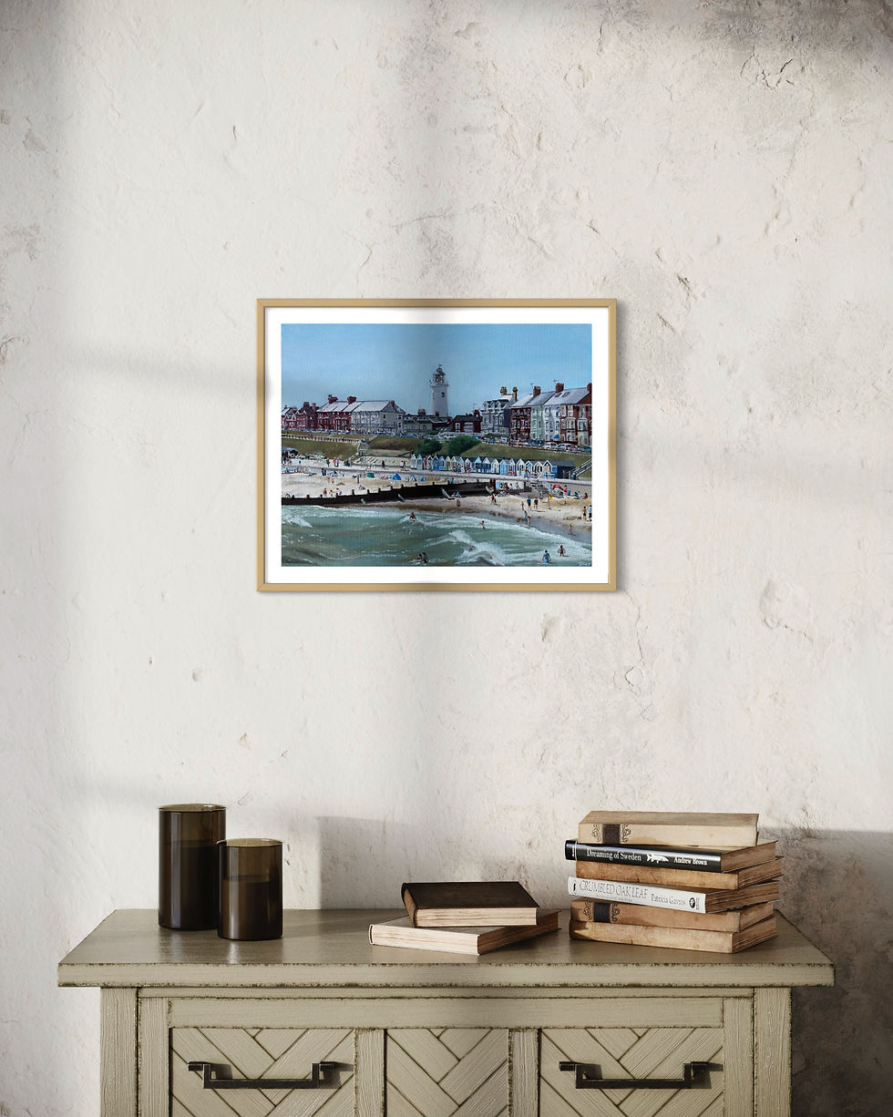 Thumbnail: Southwold Seafront oil painting Giclee print - small print with oak frame