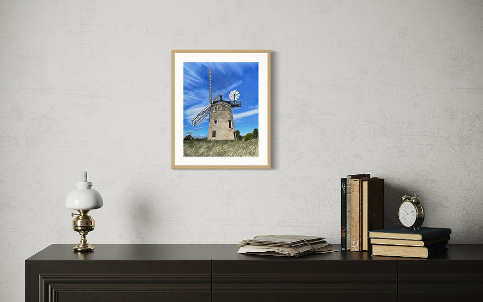 Thumbnail: The Windmill at Great Haseley oil painting Giclee print - small print with oak frame
