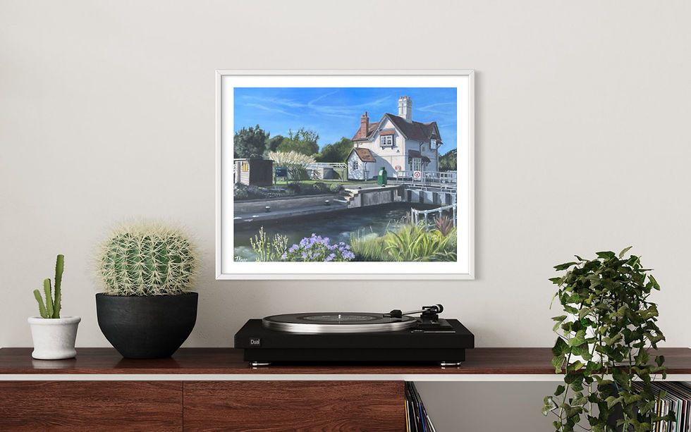 Thumbnail: Goring Lock oil painting Giclee print - medium print with white frame