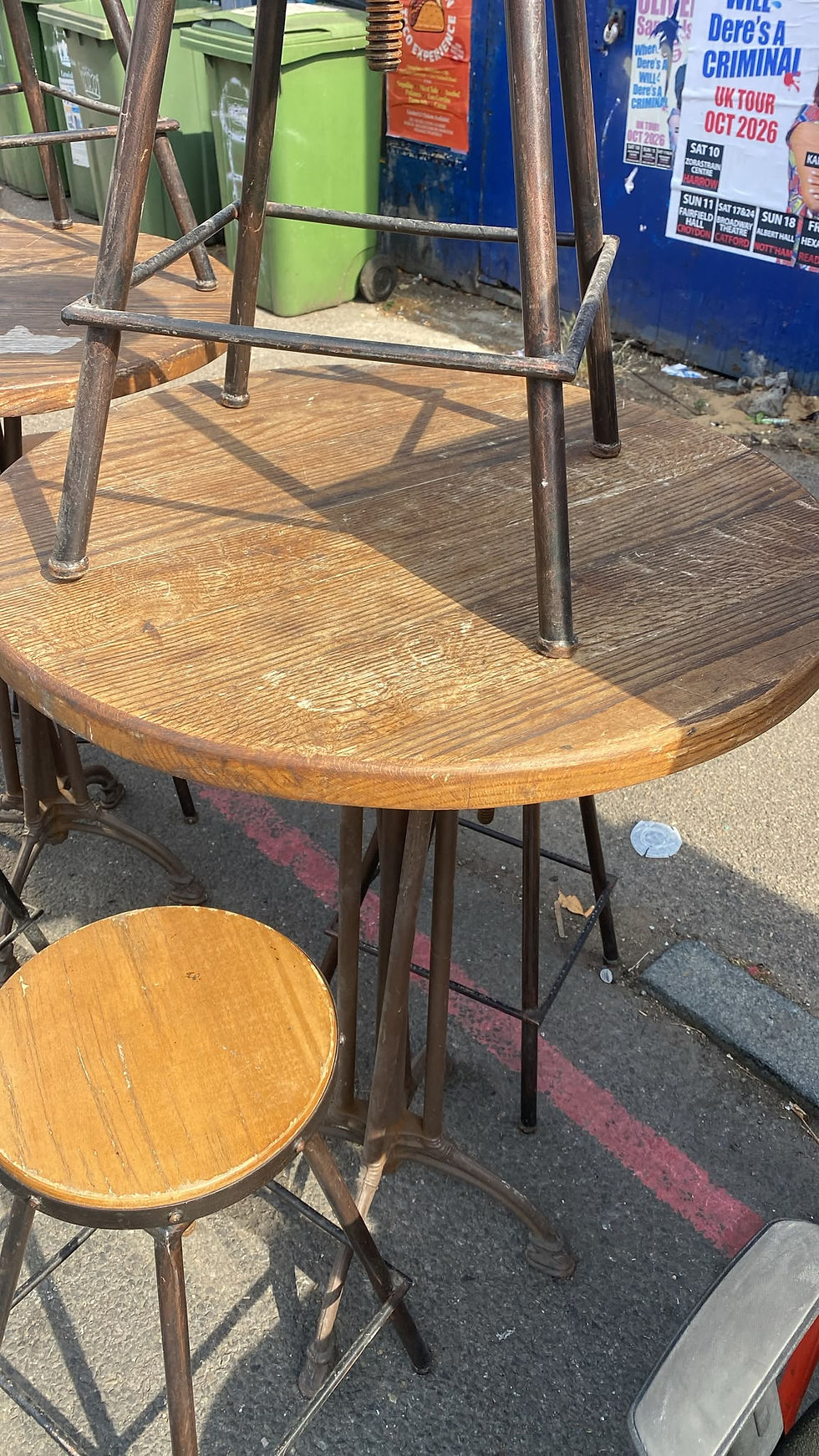 Thumbnail: To circular engineering style Bar Tables with matching stalls