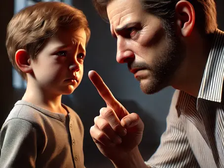 Picture of father scolding son