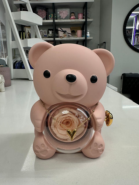 Mini Bear With Rose And Necklace ( Pink ) store pick up or DoorDash | iRoses Mini Bear With Rose And Necklace ( Pink ) store pick up or DoorDash | iRoses