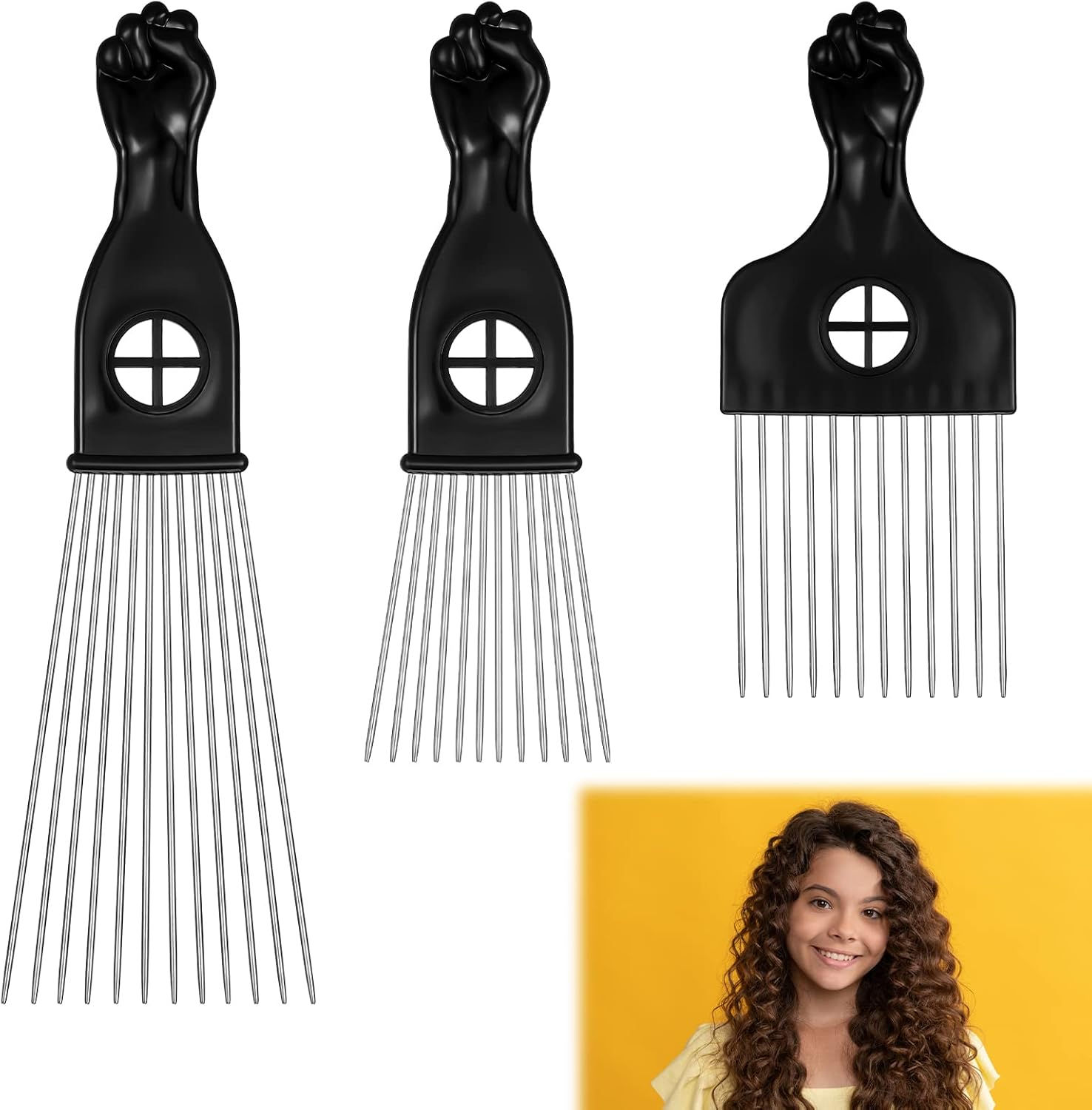 3 Pieces Metal Afro Comb