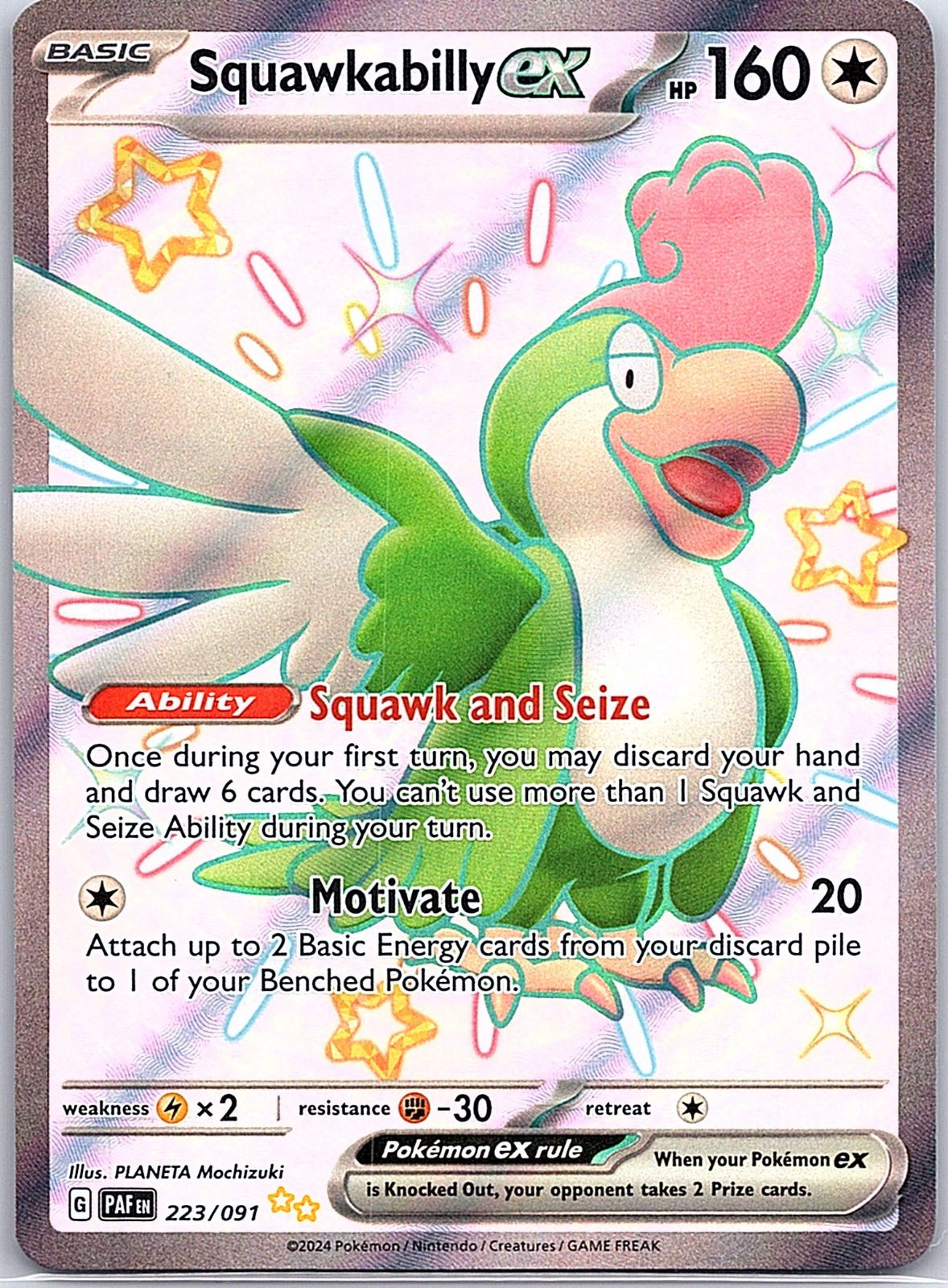 Squawkabilly ex Holo Shiny Ultra Rare SV: Paldean Fates 223/091 NM - Front