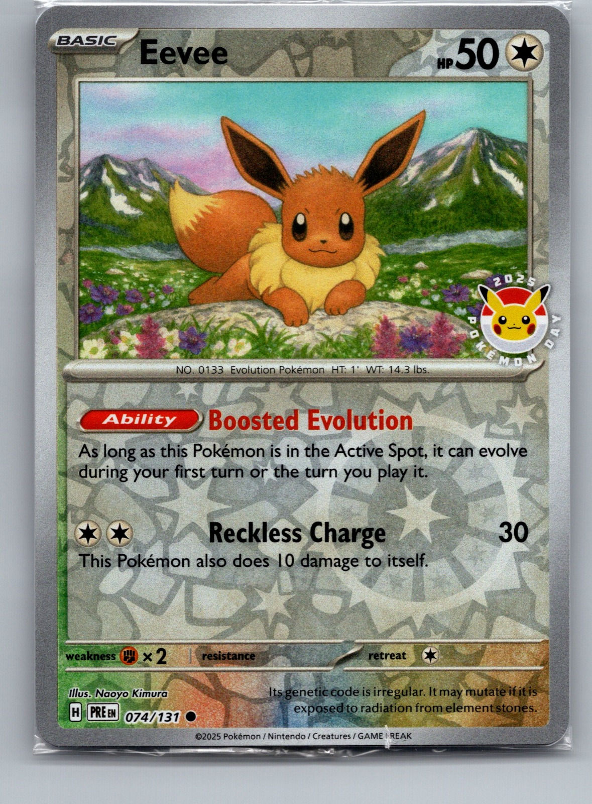 Eevee (Pokemon Day 2025) (Reverse Cosmos Holo) Reverse Holo Promo  074/131 NM front