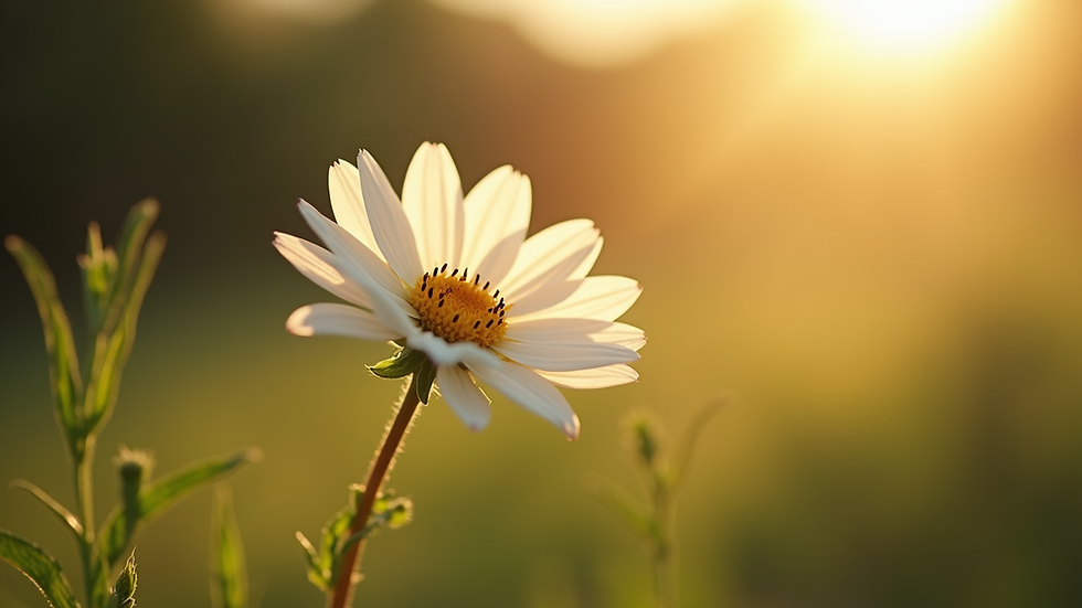 Close-up view of a single blooming flower in soft sunlight