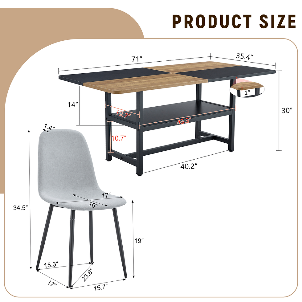 Thumbnail: Table and Chair Set.71*35.4 Inch Wooden and Black Spliced Dining Table