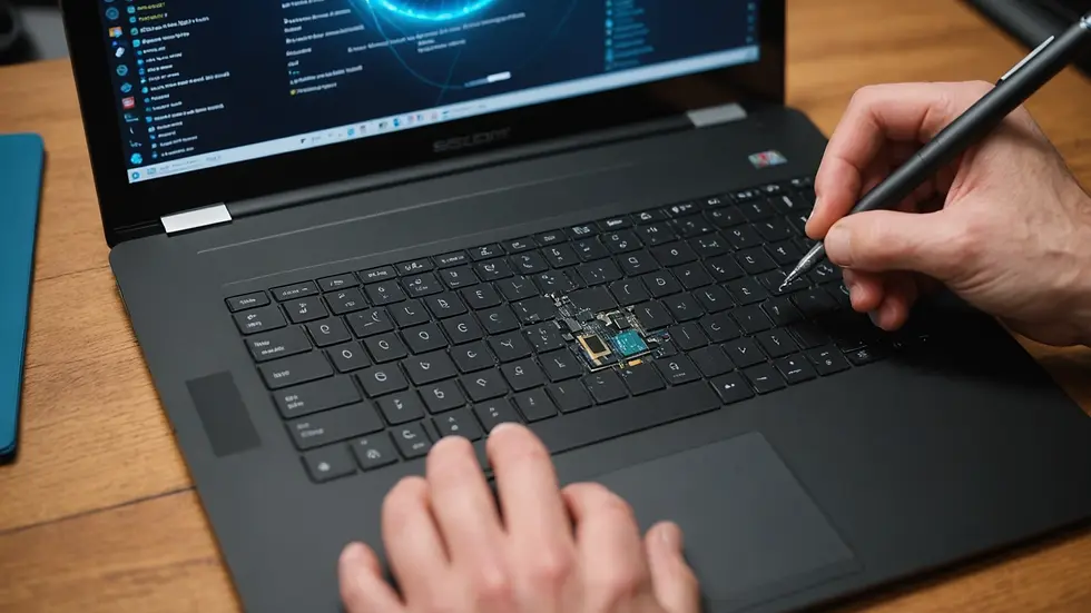 Close-up view of a laptop screen showing a detailed repair process