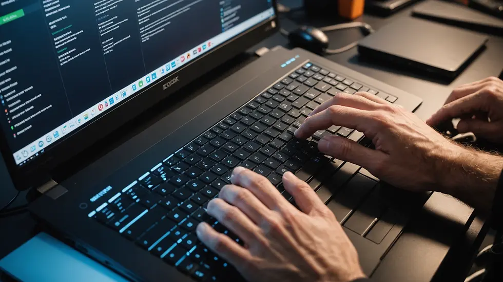 Eye-level view of a technician replacing laptop keyboard