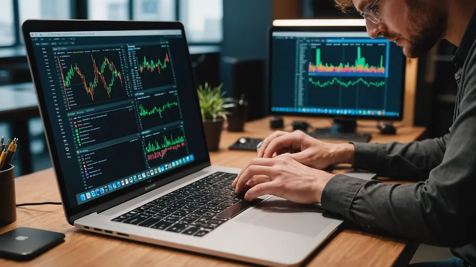 Eye-level view of a technician troubleshooting a software issue on a MacBook