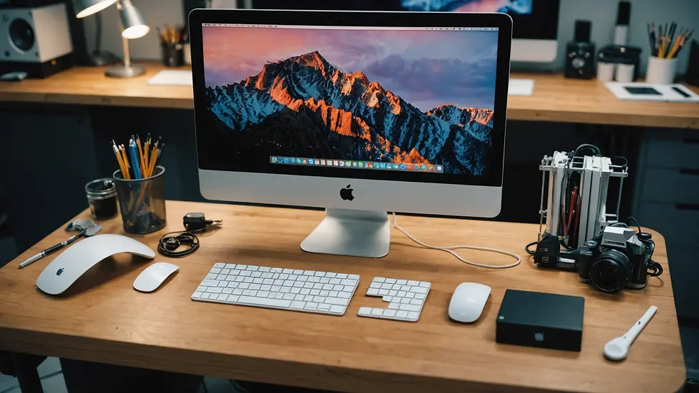 High angle view of an iMac on a technician's workbench