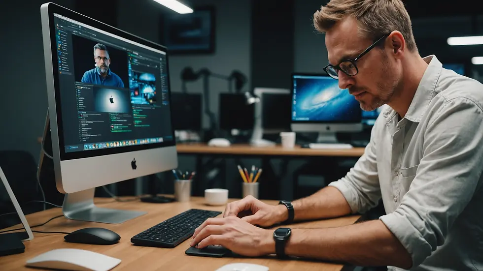 Eye-level view of a technician working on an iMac