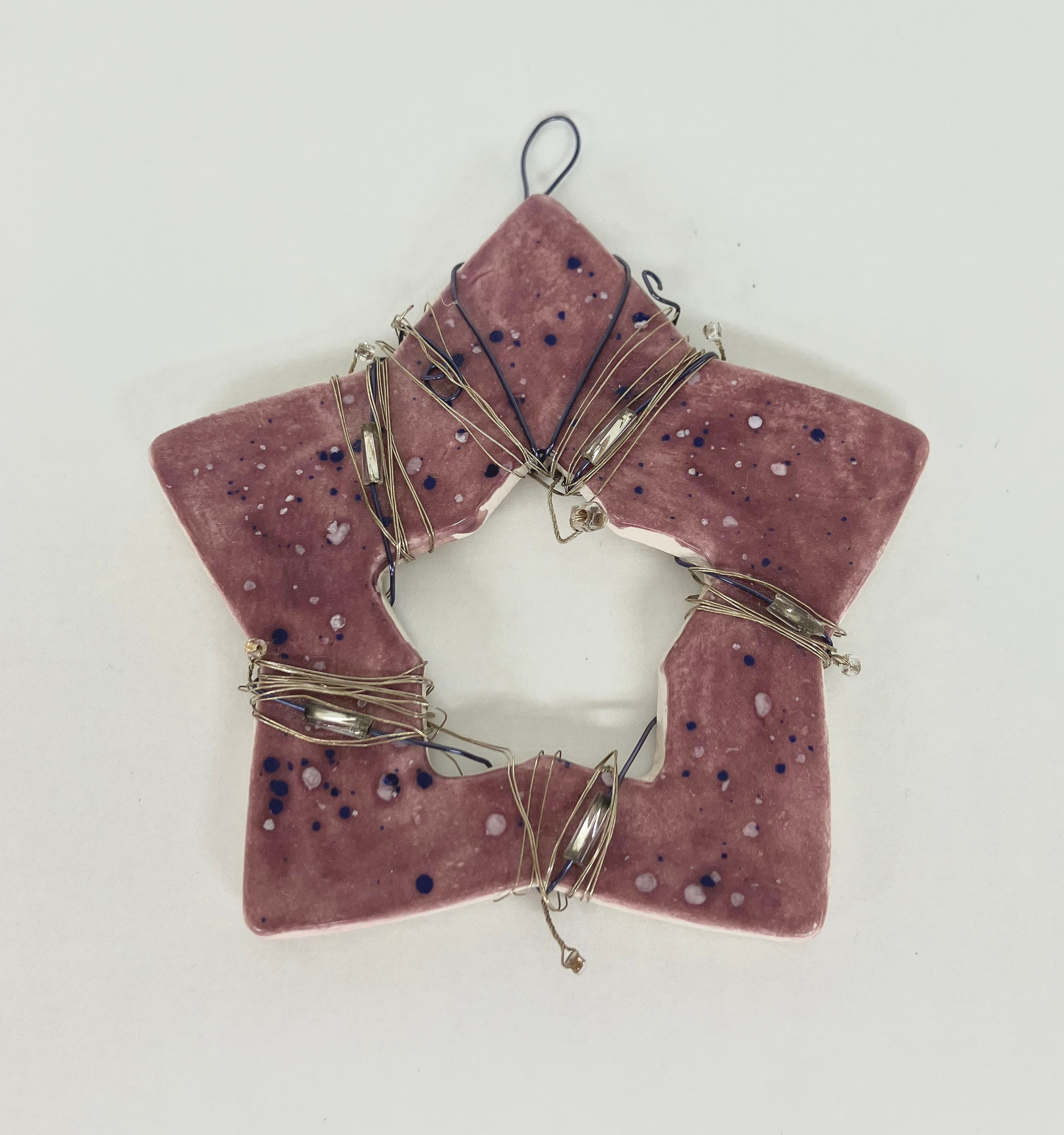 Ceramic, wire & bead hanging decoration