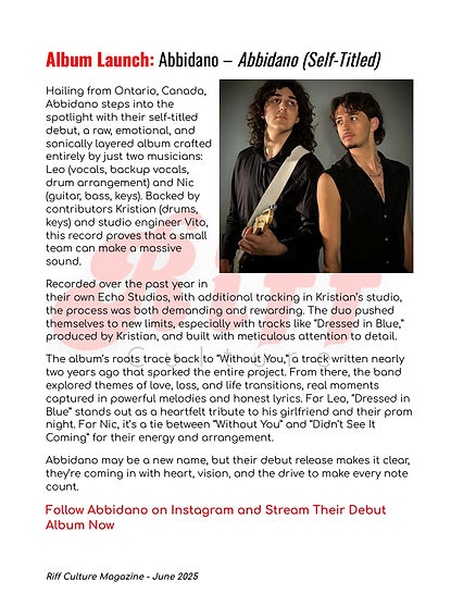 ABBIDANO SECTION The Riff Culture June 2025 Edition Magazine