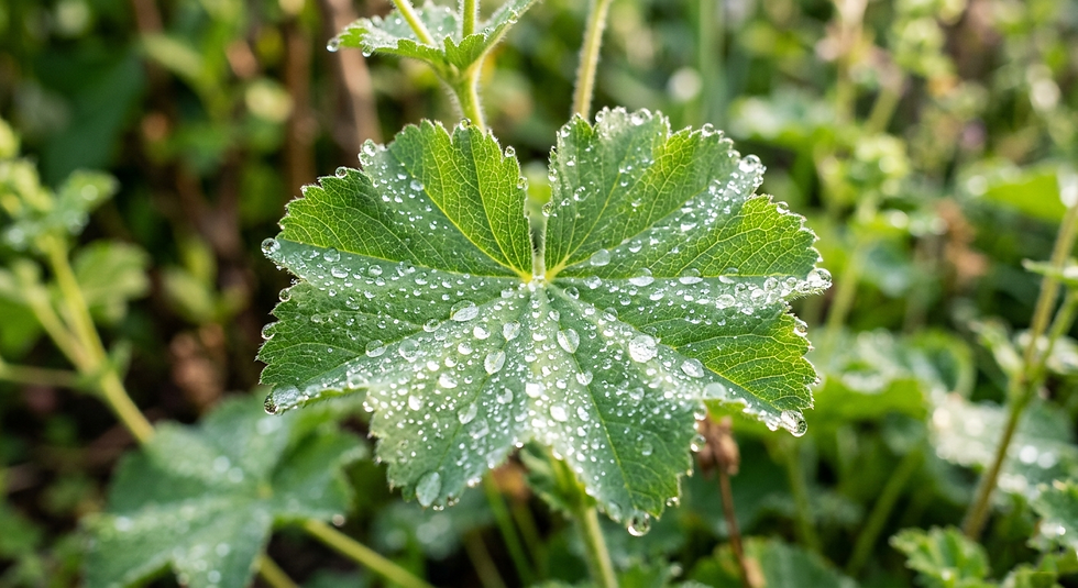 Close-up of a vibrant green leaf with water droplets, symbolizing the purity of antioxidant-rich compounds for hearing health.