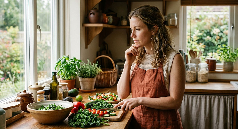 Woman preparing a healthy meal while thinking about gut health and weight management