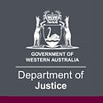 Department of Justice WA logo grey background with white writing and maroon section at the bottom