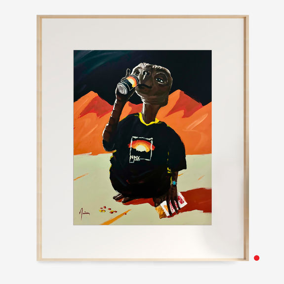 20" x 16" acrylic on canvas panel painting inspired by Santa Fe Brewing's NMX Standard beer can. Proceeds from this painting were donated by Santa Fe Brewing in support of local non-profits to support the arts. Painted by Albuquerque artist, Bryce Nañez.