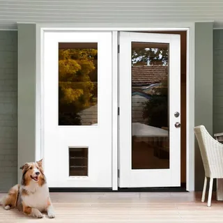 French doors with dog door