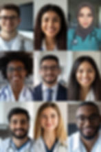 Medical professionals in an online video call reflecting virtual education in perinatal risk assessment & obstetric quality.
