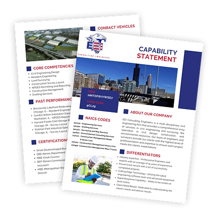 Two overlapping page screenshots of the EEI Capability Statement pdf.