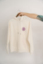 Off-white fleece Decent Threads hoodie with purple logo