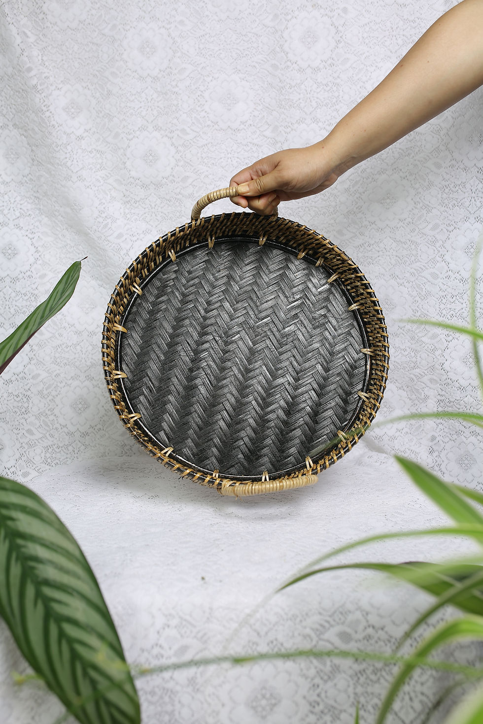 Thumbnail: C117 Black Round Tray with High Handle