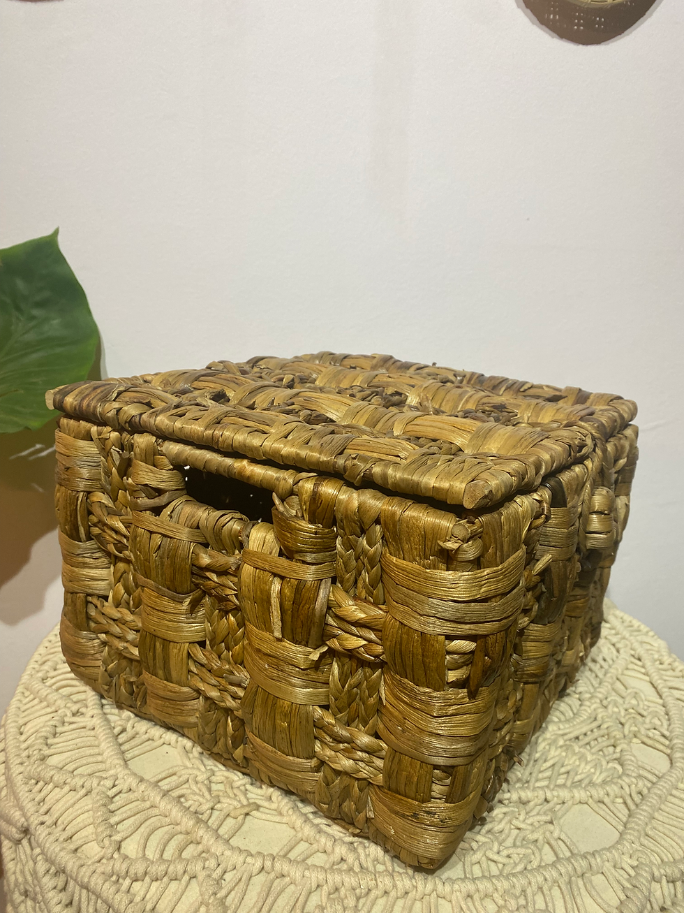 Thumbnail: Square Water Hyacinth Basket with Lid & Handle