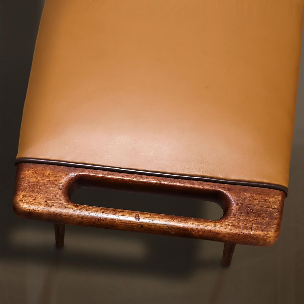Thumbnail: Close up of the handle of a vintage Hans Wegner Papa Bear ottoman