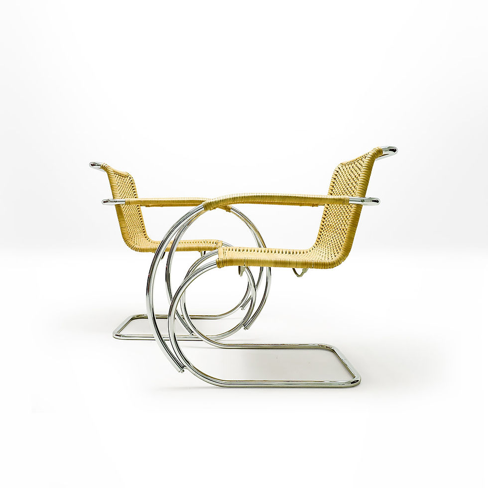 Thumbnail: Vintage original THONET wicker and chrome MR20 Ludwig Mies van der Rohe MR20 armchairs