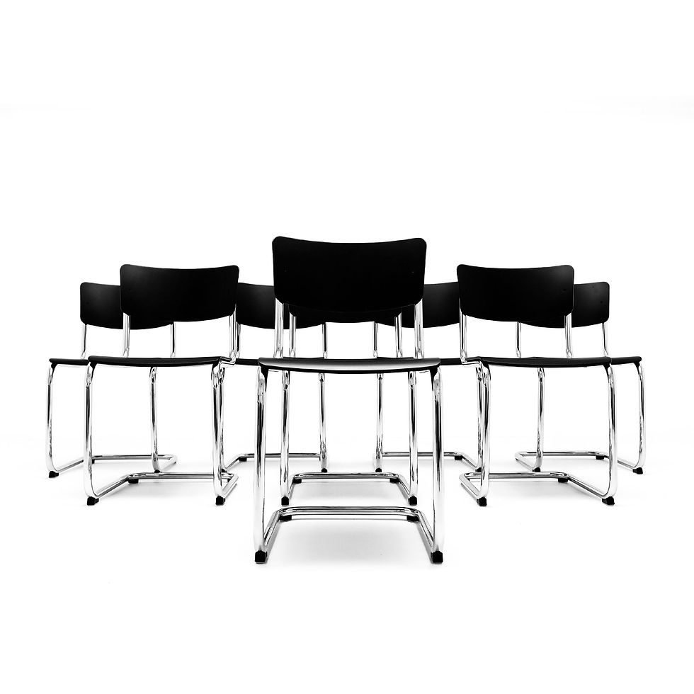 Thumbnail: Set of 8 Mart Stam Bauhaus designed black and chrome S 43 Cantilever chairs by Thonet