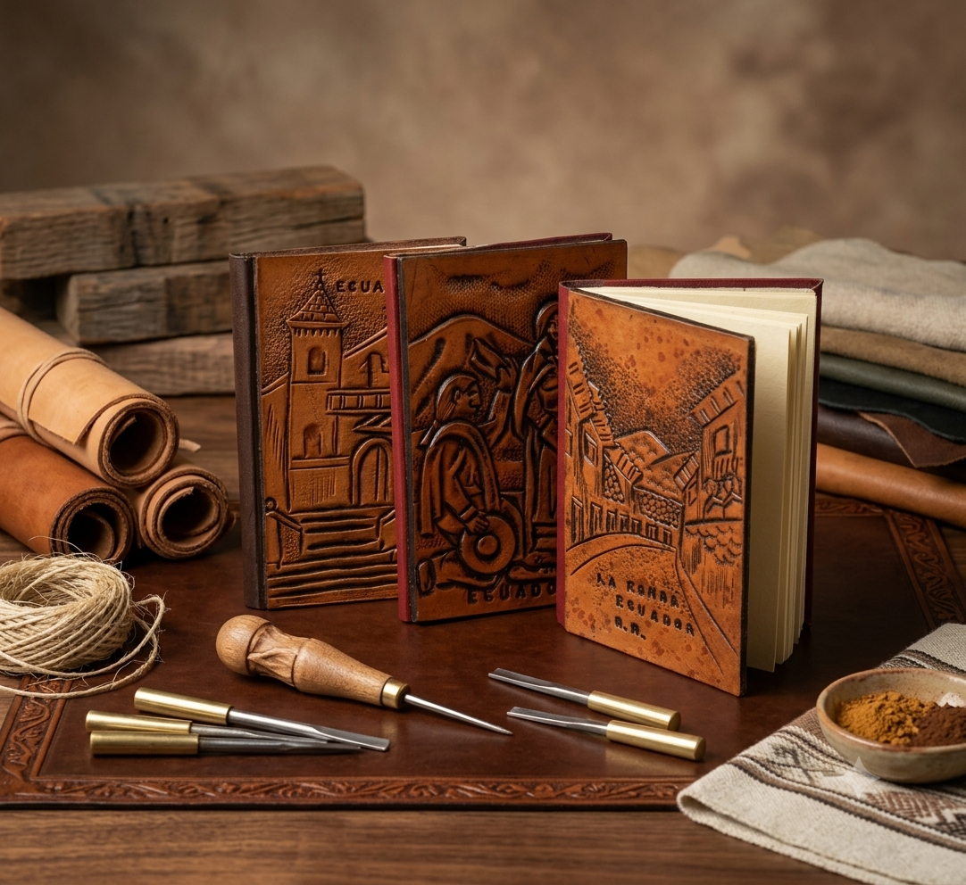 Libretas pequeñas forradas con cuero cincelado a mano en alto relieve