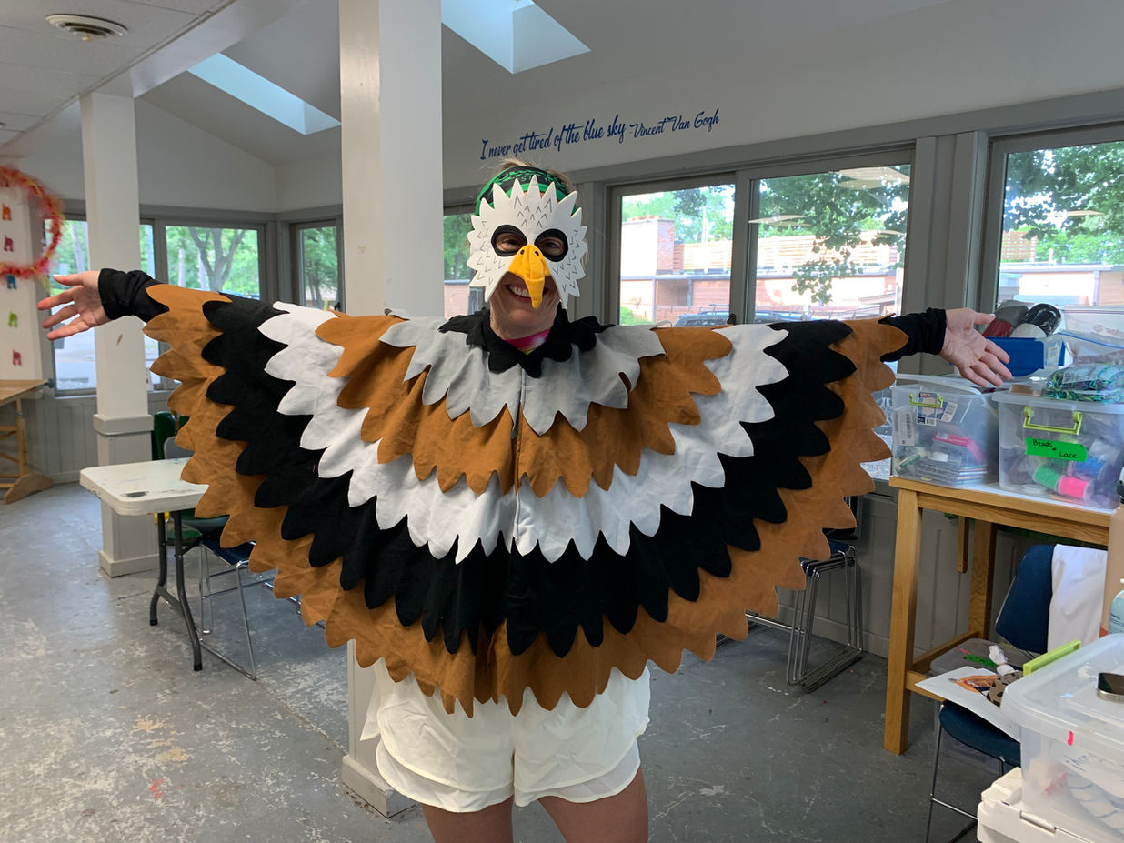 Crafts leader in Avanti Eagle costume